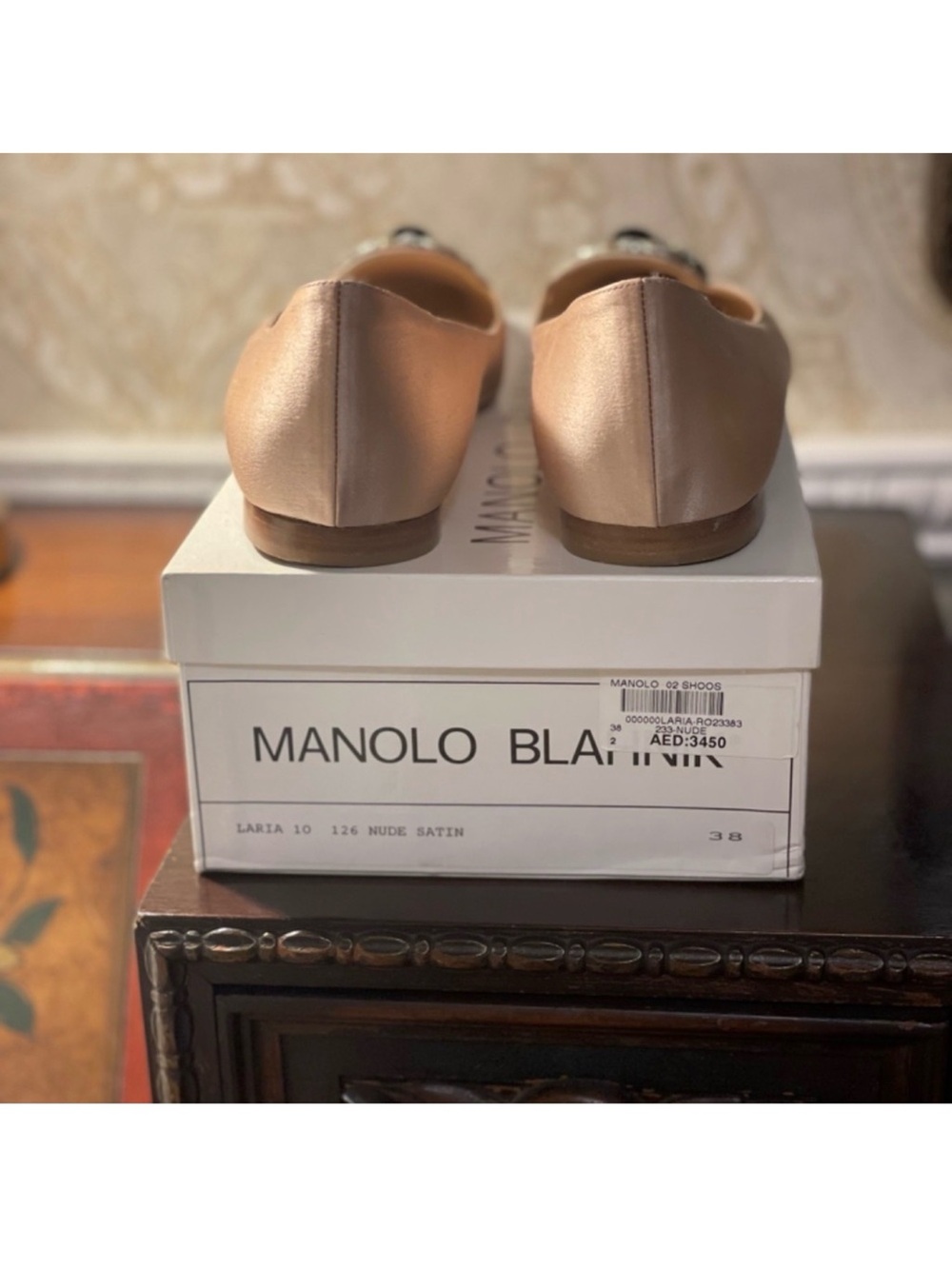 Manolo Blahnik Jeweled Satin Flats Nude/Soft Pink Size 38 - Picture 4 of 6